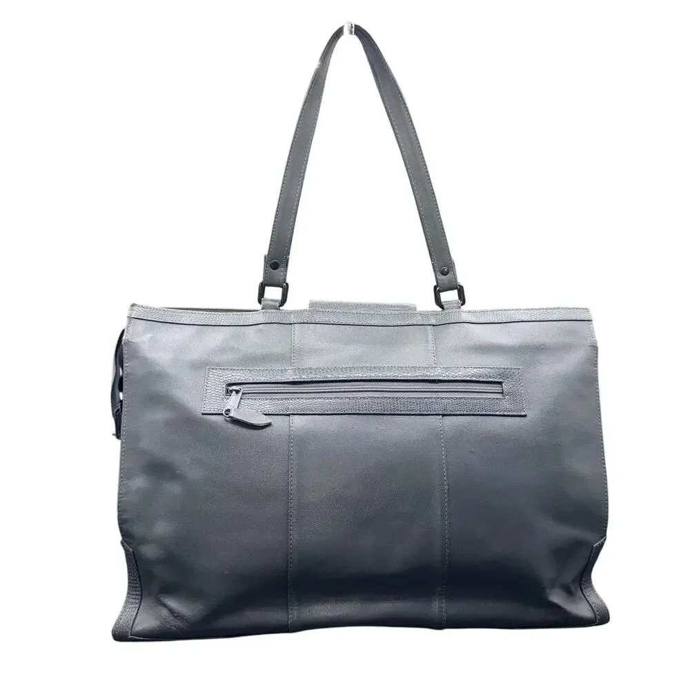 Vintage Genuine Leather Gray Tote Bag Made in Brazil Large Shoulder Purse